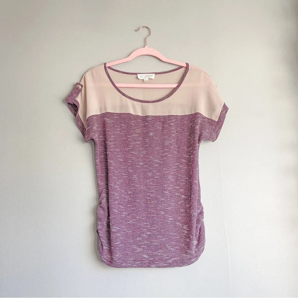 Sweet Wander Mixed Media Ruched Short Sleeve Blouse